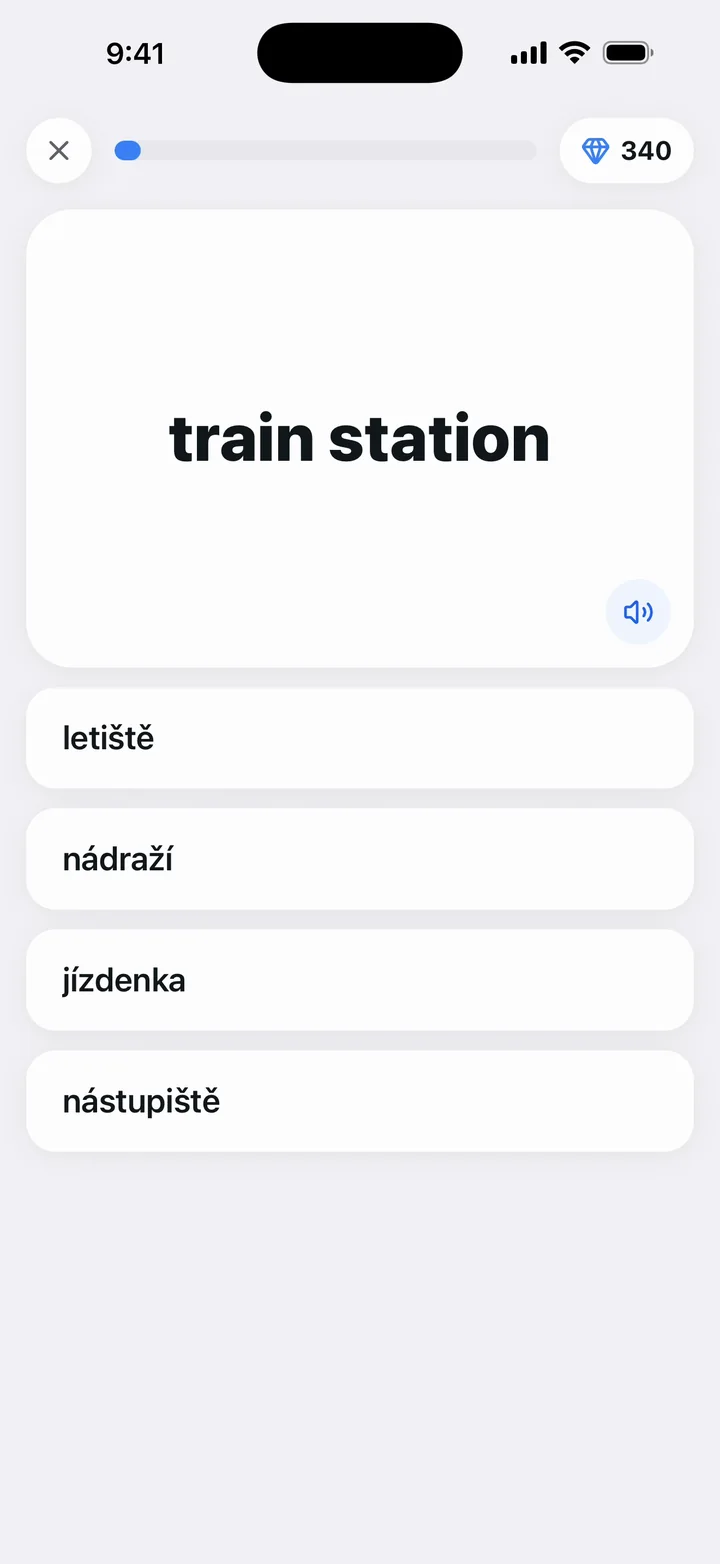 Test jedním klepnutím: správná odpověď zezelená a objeví se Správně!