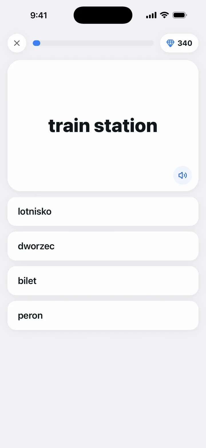 Test jednym stuknięciem: dobra odpowiedź robi się zielona i pojawia się Dobrze!